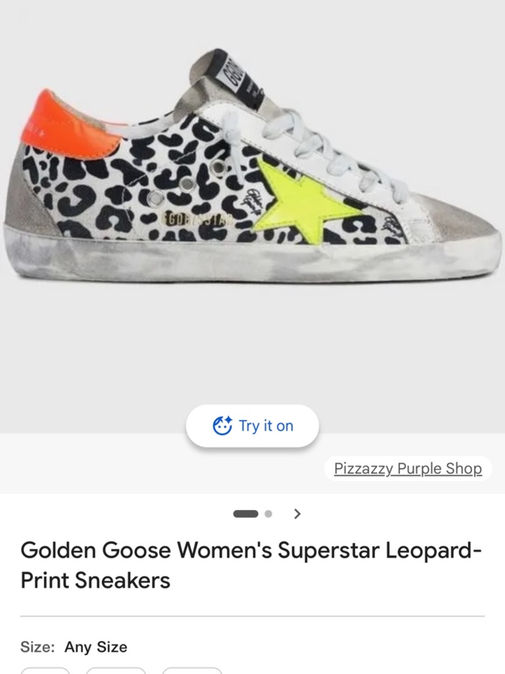 Golden Goose Women's Leopard-Print Sneakers with Neon Yellow Star & Orange Heel